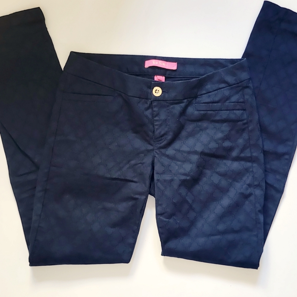 Lily Pulitzer Navy Blue Patterned Skinny Pants Sz 0 - Picture 2 of 12